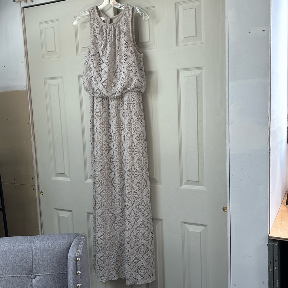 London Times Cream Crochet Sleeveless Maxi Dress‎